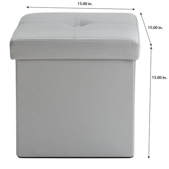 Simplify Faux Leather Folding Storage Ottoman Cube Gray 8 Simplify Faux Leather Folding Storage Ottoman Cube Gray - Image 6