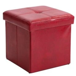Simplify Faux Leather Folding Storage Ottoman Cube Red -Michaels Decor Sale D649033S 1 1