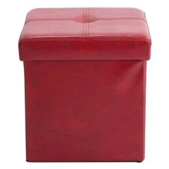 Simplify Faux Leather Folding Storage Ottoman Cube Red -Michaels Decor Sale D649033S 2