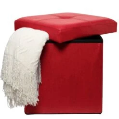 Simplify Faux Leather Folding Storage Ottoman Cube Red -Michaels Decor Sale D649033S 7