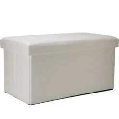 Simplify Faux Leather Double Folding Storage Ottoman Ivory -Michaels Decor Sale D649039S 1 1