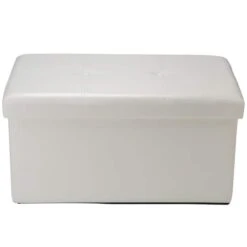 Simplify Faux Leather Double Folding Storage Ottoman Ivory -Michaels Decor Sale D649039S 2