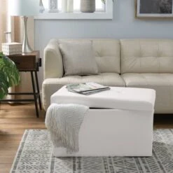 Simplify Faux Leather Double Folding Storage Ottoman Ivory -Michaels Decor Sale D649039S 3