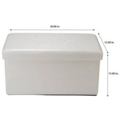 Simplify Faux Leather Double Folding Storage Ottoman Ivory -Michaels Decor Sale D649039S 5