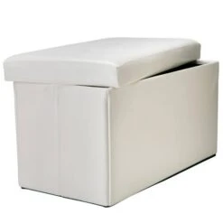 Simplify Faux Leather Double Folding Storage Ottoman Ivory -Michaels Decor Sale D649039S 6