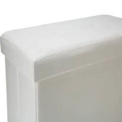 Simplify Faux Leather Double Folding Storage Ottoman Ivory -Michaels Decor Sale D649039S 8