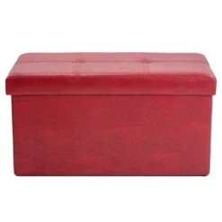 Simplify Faux Leather Double Folding Storage Ottoman Red -Michaels Decor Sale D649041S 2