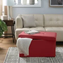 Simplify Faux Leather Double Folding Storage Ottoman Red -Michaels Decor Sale D649041S 3