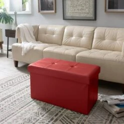 Simplify Faux Leather Double Folding Storage Ottoman Red -Michaels Decor Sale D649041S 4