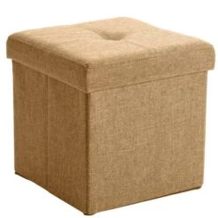 Simplify 15" Faux Linen Folding Storage Ottoman Cube Camel -Michaels Decor Sale D649042S 1 1