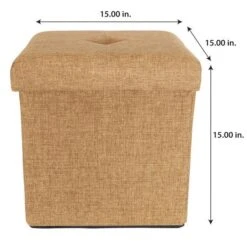 Simplify 15" Faux Linen Folding Storage Ottoman Cube Camel -Michaels Decor Sale D649042S 5