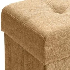 Simplify 15" Faux Linen Folding Storage Ottoman Cube Camel -Michaels Decor Sale D649042S 6