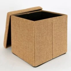 Simplify 15" Faux Linen Folding Storage Ottoman Cube Camel -Michaels Decor Sale D649042S 7