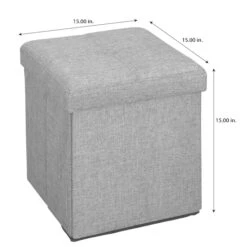 Simplify 15" Faux Linen Folding Storage Ottoman Cube Gray -Michaels Decor Sale D649044S 3