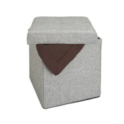 Simplify 15" Faux Linen Folding Storage Ottoman Cube Gray -Michaels Decor Sale D649044S 4