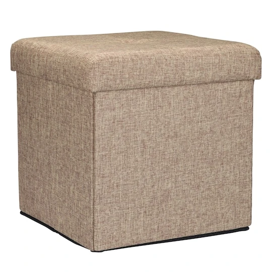 Simplify 15" Faux Linen Folding Storage Ottoman Cube Natural 5 Simplify 15" Faux Linen Folding Storage Ottoman Cube Natural - Image 3