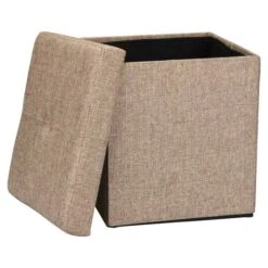Simplify 15" Faux Linen Folding Storage Ottoman Cube Natural 18 Simplify 15" Faux Linen Folding Storage Ottoman Cube Natural -Michaels Decor Sale D649045S 2