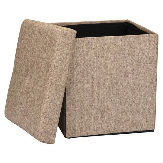 Simplify 15" Faux Linen Folding Storage Ottoman Cube Natural 6 Simplify 15" Faux Linen Folding Storage Ottoman Cube Natural - Image 4