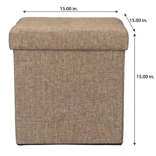 Simplify 15" Faux Linen Folding Storage Ottoman Cube Natural 9 Simplify 15" Faux Linen Folding Storage Ottoman Cube Natural - Image 7