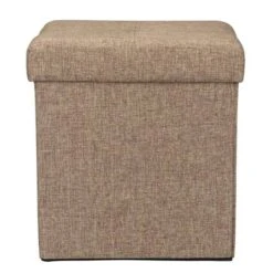 Simplify 15" Faux Linen Folding Storage Ottoman Cube Natural 23 Simplify 15" Faux Linen Folding Storage Ottoman Cube Natural -Michaels Decor Sale D649045S 7