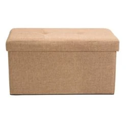 Simplify 30" Faux Linen Double Folding Storage Ottoman Camel -Michaels Decor Sale D649046S 2