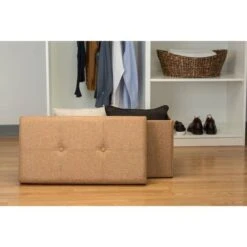 Simplify 30" Faux Linen Double Folding Storage Ottoman Camel -Michaels Decor Sale D649046S 5