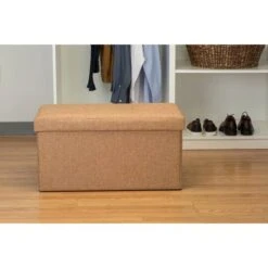Simplify 30" Faux Linen Double Folding Storage Ottoman Camel -Michaels Decor Sale D649046S 6