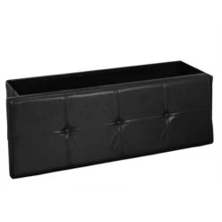 Simplify 44" Faux Leather Triple Folding Storage Ottoman Black -Michaels Decor Sale D649049S 2