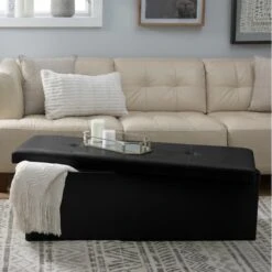 Simplify 44" Faux Leather Triple Folding Storage Ottoman Black -Michaels Decor Sale D649049S 3