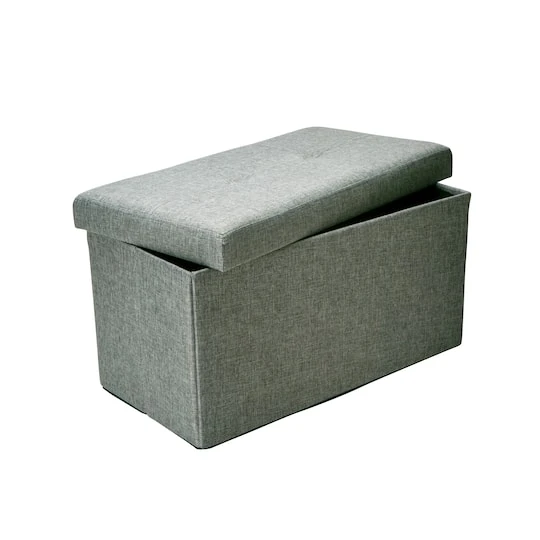Simplify 30" Faux Linen Double Folding Storage Ottoman Gray 6 Simplify 30" Faux Linen Double Folding Storage Ottoman Gray - Image 4
