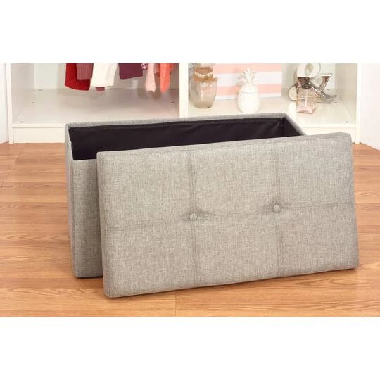 Simplify 30" Faux Linen Double Folding Storage Ottoman Gray 10 Simplify 30" Faux Linen Double Folding Storage Ottoman Gray - Image 8
