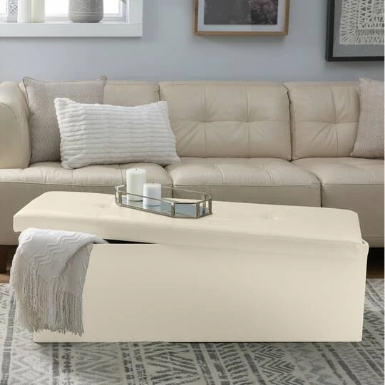 Simplify 44" Faux Leather Triple Folding Storage Ottoman Ivory 7 Simplify 44" Faux Leather Triple Folding Storage Ottoman Ivory - Image 5