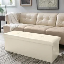 Simplify 44" Faux Leather Triple Folding Storage Ottoman Ivory 17 Simplify 44" Faux Leather Triple Folding Storage Ottoman Ivory -Michaels Decor Sale D649054S 4