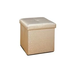 Simplify Metallic Faux Leather Folding Storage Ottoman Cube Bronze