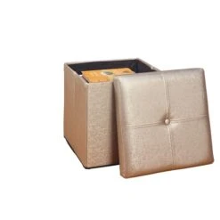 Simplify Metallic Faux Leather Folding Storage Ottoman Cube Bronze -Michaels Decor Sale D649055S 3