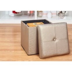 Simplify Metallic Faux Leather Folding Storage Ottoman Cube Bronze -Michaels Decor Sale D649055S 4