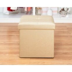 Simplify Metallic Faux Leather Folding Storage Ottoman Cube Gold -Michaels Decor Sale D649056S 6