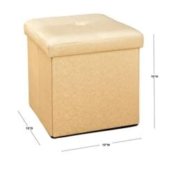 Simplify Metallic Faux Leather Folding Storage Ottoman Cube Gold -Michaels Decor Sale D649056S 7