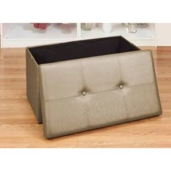 Simplify Metallic Brown Faux Leather Double Folding Storage Ottoman -Michaels Decor Sale D649058S 2