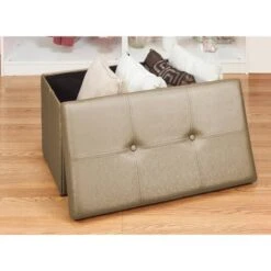 Simplify Metallic Brown Faux Leather Double Folding Storage Ottoman -Michaels Decor Sale D649058S 3