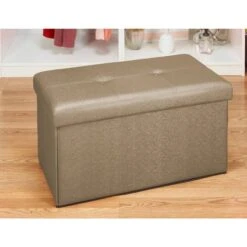 Simplify Metallic Brown Faux Leather Double Folding Storage Ottoman -Michaels Decor Sale D649058S 4