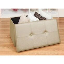 Simplify Metallic Gold Faux Leather Double Folding Storage Ottoman -Michaels Decor Sale D649060S 2