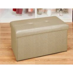 Simplify Metallic Gold Faux Leather Double Folding Storage Ottoman -Michaels Decor Sale D649060S 3