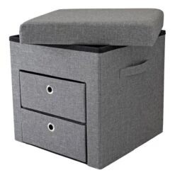 Simplify Gray 2 Drawer Collapsible Storage Ottoman -Michaels Decor Sale D649067S 11