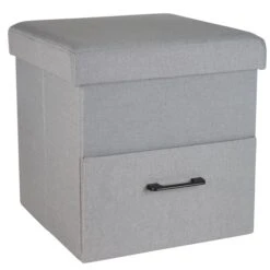 Simplify Gray Collapsible Storage Ottoman With Drawer