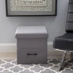 Simplify Gray Collapsible Storage Ottoman With Drawer -Michaels Decor Sale D649068S 10