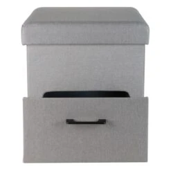 Simplify Gray Collapsible Storage Ottoman With Drawer -Michaels Decor Sale D649068S 3