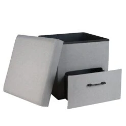 Simplify Gray Collapsible Storage Ottoman With Drawer -Michaels Decor Sale D649068S 4