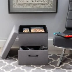 Simplify Gray Collapsible Storage Ottoman With Drawer -Michaels Decor Sale D649068S 6