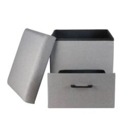 Simplify Gray Collapsible Storage Ottoman With Drawer -Michaels Decor Sale D649068S 8